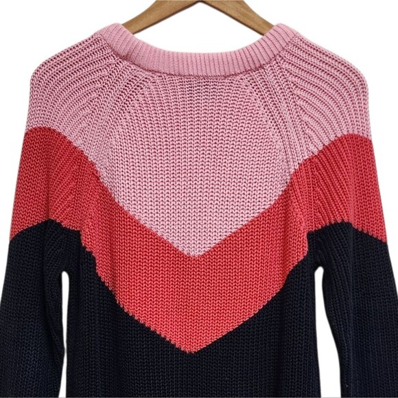 Vtg Airdate Amsterdam Sweater Women S Pink Navy Cotton Colorblock Knit Oversized - Picture 4 of 9